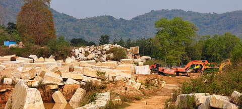White stone quarry operations near Terapalli village in Chintapalli mandal.