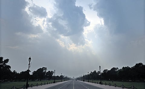 The afternoon sky over Delhi overcast with dark clouds on Thursday;