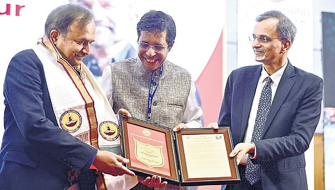 Dr V Anantha Nageswaran felicitating a dignitary at the Indian Institute of Technology, Madras, on Thursday