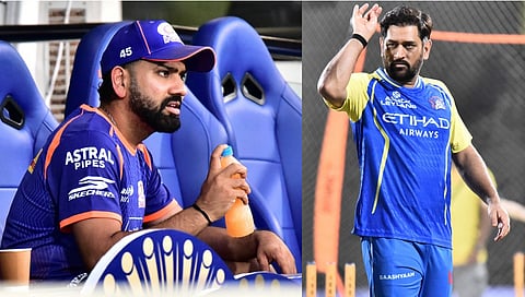 Rohit Sharma and MS Dhoni during nets on Friday