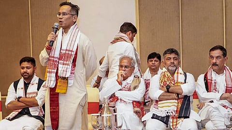 Assam Pradesh Congress Committee (APCC) President Gaurav Gogoi, second left, during the party observers meeting, in Guwahati, Assam, Saturday, May 2, 2026.
