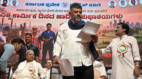 Chief Minister Siddaramaiah inaugurated the Labour Day celebration program organized at the KPCC Office DCM DK Shivakumar and other dignitaries were present in Bengaluru on Friday.