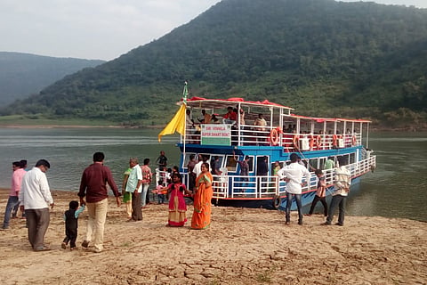 Papikondalu tourists boat in river Godavari at papikondalu near Rajamahendravaram.