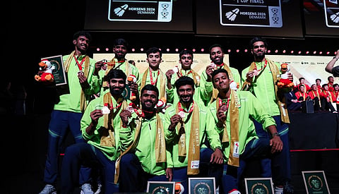 The Indian men's team during the medal ceremony late on Sunday