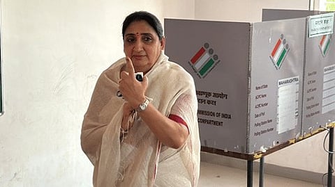 Sunetra Pawar after casting vote in the Baramati bypolls.