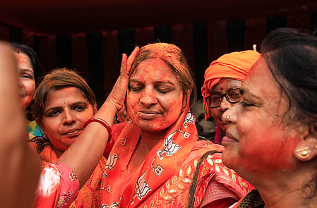 Celebration time in BJP camp after the party recorded a historic victory in the West Bengal Assembly elections.