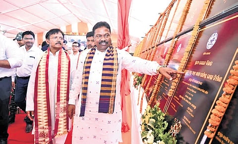 Minister Rabi Narayan Naik inaugurating a project in Malkangiri on Tuesday.