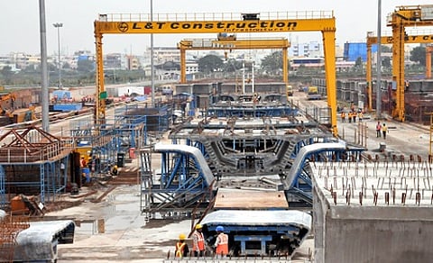 The Hyderabad metro railway project under construction in the city