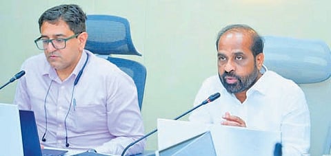 Health minister Satya Kumar Yadav during a review meeting on Tuesday.