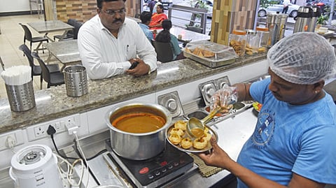 People at a hotel in Bengaluru.