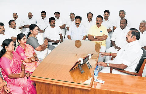 AIADMK general secretary chairing a meeting of newly-elected MLAs.