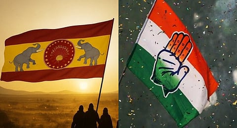 TVK and Congress flags used for representation purposes only.
