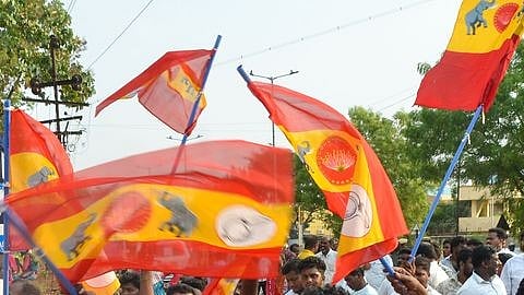 Image of 'TVK flags' used for representational purposes only.