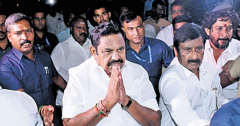 AIADMK general secretary arriving in a Puducherry resort where several MLAs-elect are camping.