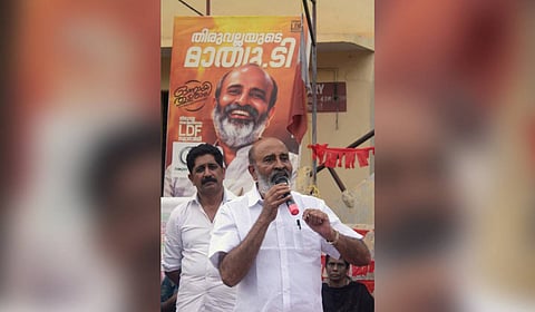 LDF candidate Mathew T Thomas during an election rally.