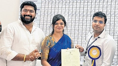 TVK MLA-elect Kanimozhi Santhosh.