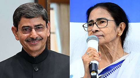 West Bengal Governor RN Ravi (L) and outgoing chief minister Mamata Banerjee.