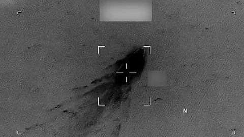 Screengrab of a video released by U.S. Southern Command shows that Joint Task Force Southern Spear conducted a lethal strike on a vessel operated by Designated Terrorist Organisations.