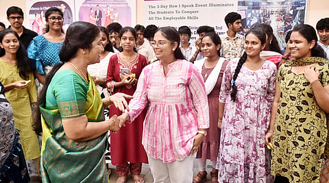 Class 12 students celebrate at Everwin Higher Secondary School, Chennai, after the results were declared on Friday.