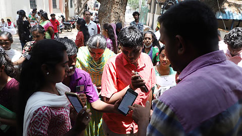Students who cleared the Class 12 board exam visited the Government Arts College in Coimbatore, along with their parents, on Friday, to apply for higher studies.