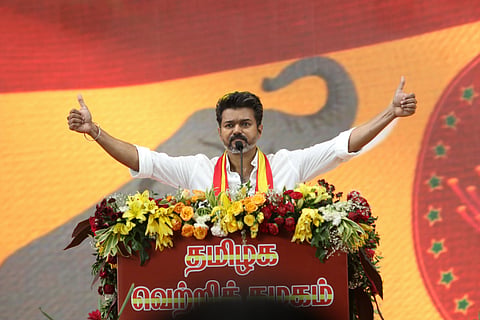 Glimpses of actor-politician Vijay's party TVK 1st conference at V.salai, Vikravandi in Villupuram on Sunday.