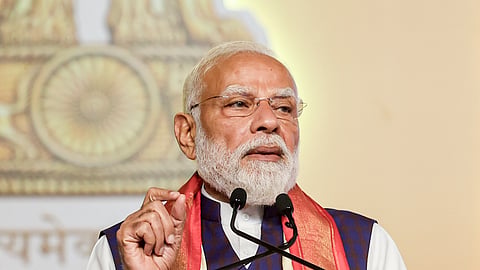 In this image received on May 10, 2026, Prime Minister Narendra Modi during the inauguration and foundation stone laying ceremony of various projects, in Hyderabad, Telangana.