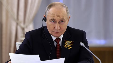 Russian President Vladimir Putin looks at Republica Srpska, Serb-controlled entity in Bosnia, President Sinisa Karan, during their talks at the Grand Kremlin Palace in Moscow, Saturday, May 9, 2026, during celebrations of the 81st anniversary of the Soviet Union's victory over Nazi Germany during World War II.