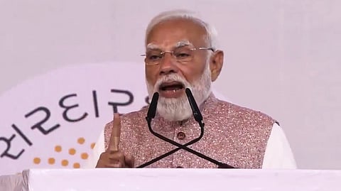 Prime Minister Narendra Modi addresses an event in Vadodara on Monday, May 11, 2026.