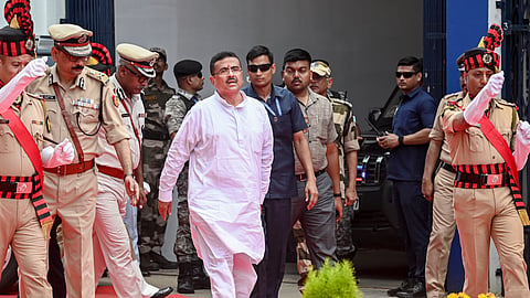 West Bengal Chief Minister Suvendu Adhikari arrives at Nabanna after assuming office, in Howrah, Monday, May 11, 2026