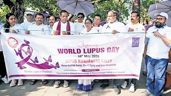 Speaker Surama Padhy, MLA Babu Singh and doctors of IMS & SUM Hospital during the rally in Bhubaneswar.