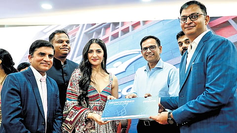 Kannada actor Rukmini Vasanth inaugurating the hospital.