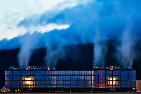 Columns of steam emerge from Google’s hyper data centre in The Dalles, Oregon