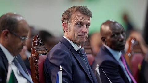 France's President Emmanuel Macron attends the Africa Forward Summit at the Kenyatta International Convention Centre in Nairobi, Kenya, Tuesday, May 12, 2026.