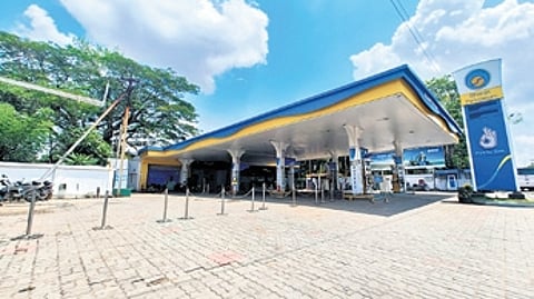 A petrol pump wears a deserted look after it ran dry of fuel, near
Kalpana Square in Bhubaneswar on Tuesday.