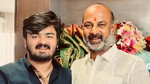 Minister of State for home, Bandi sanjay kumar along with his son Bandi Bhageerath Sai