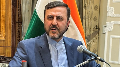 Iran’s Deputy Foreign Minister for Legal and International Affairs Kazem Gharibabadi speaks to the media in New Delhi on Wednesday, May 13, 2026.