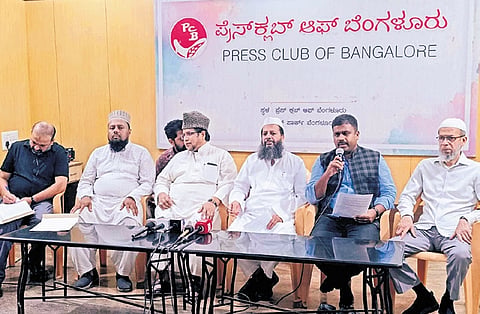Muslims leaders address a press conference in Bengaluru on Wednesday.