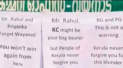 Posters targeting Rahul Gandhi and Priyanka Gandhi that appeared in Wayanad
