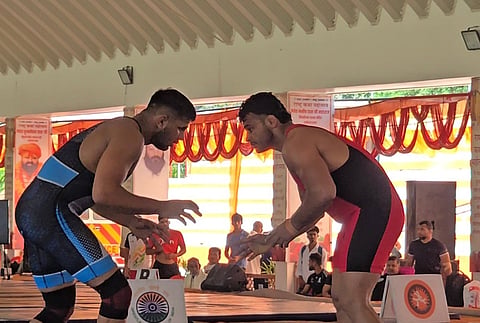 Deepak Punia (R) during the Senior Open Ranking Tournament in Nandini Nagar, Gonda