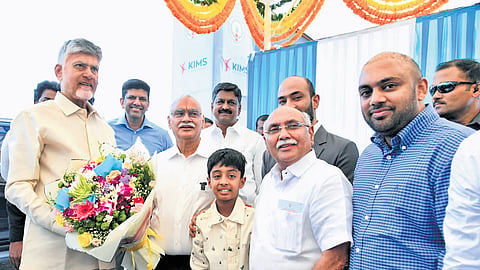 CM N Chandrababu Naidu at the stone laying ceremony of Bollineni Institute of Skill Development and Research at Nidamarru on Wednesday.