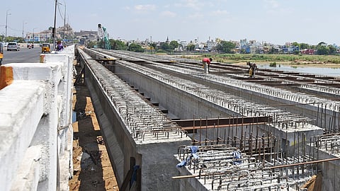 Construction of the bridge on Cauvery river connecting Mela Chinthamani and Mambazha Salai began in January last year.
