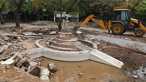 Construction works for an international-standard swimming pool for sports purposes were kick-started at the VOC Park and Zoo campus in Coimbatore on Wednesday.