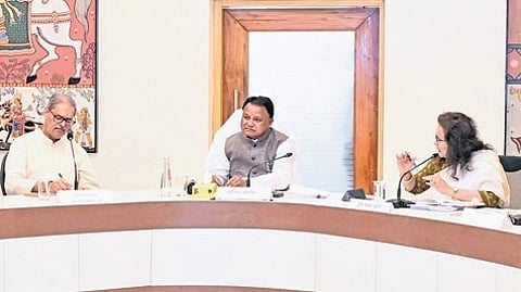CM Mohan Charan Majhi chairing a high-level meeting on the celebration of the state government’s two-year completion, at Lok Seva Bhawan on Thursday.