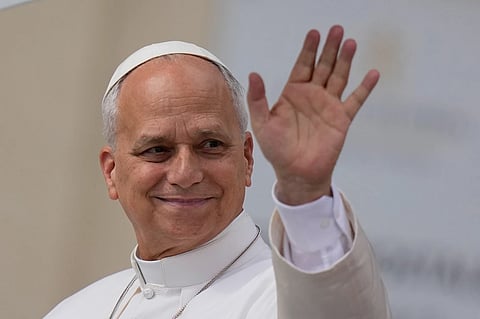 Pope Leo XIV arrives for his weekly general audience in St. Peter’s Square, at the Vatican, Wednesday, May 13, 2026.