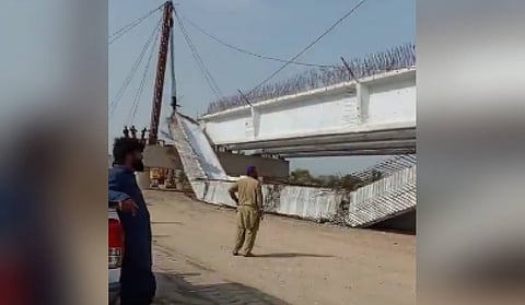 a section of the under-construction Ghotki-Kandhkot Bridge collapsed after a heavy portion of the structure gave way and fell.