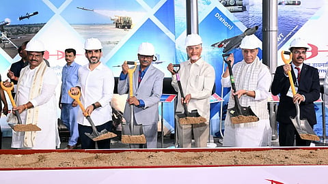 Union Minister for Defence Rajnath Singh during the launch of the Advanced Medium Combat Aircraft project at Puttaparthi in Andhra Pradesh on Friday.