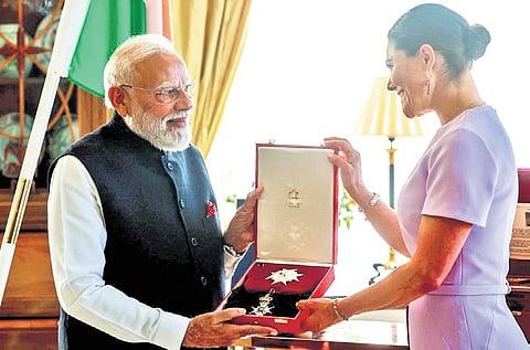 Prime Minister Narendra Modi receives Royal Order of the Polar Star, Sweden’s highest honour for a foreign head of government, from Crown Princess Victoria.