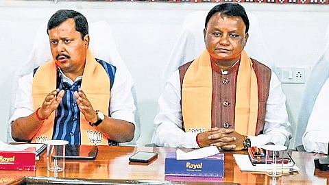BJP national president Nitin Nabin with CM Mohan Charan Majhi at the meeting