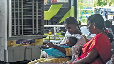 APSRTC authorities set up air coolers at the Pandit Nehru Bus Station in Vijayawada for the comfort of passengers during the hot summer season | Prasant Madugula
