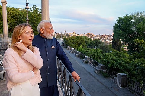 Prime Minister Narendra Modi with his Italian counterpart Giorgia Meloni, in Rome, Italy.